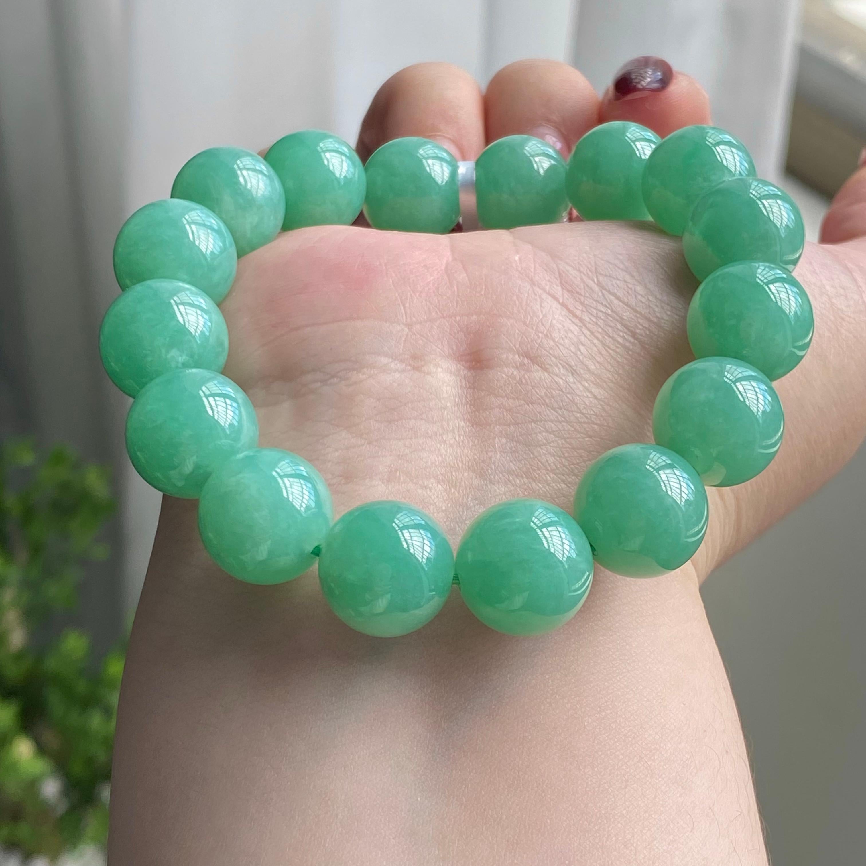 细糯种满绿单圈手串（16颗）（yc213509）