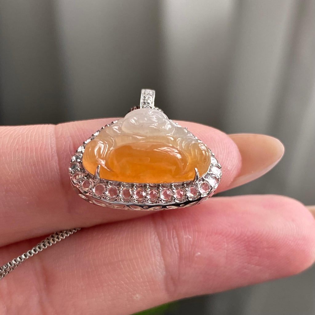 18k金钻镶冰种黄翡佛公吊坠（yc204876）