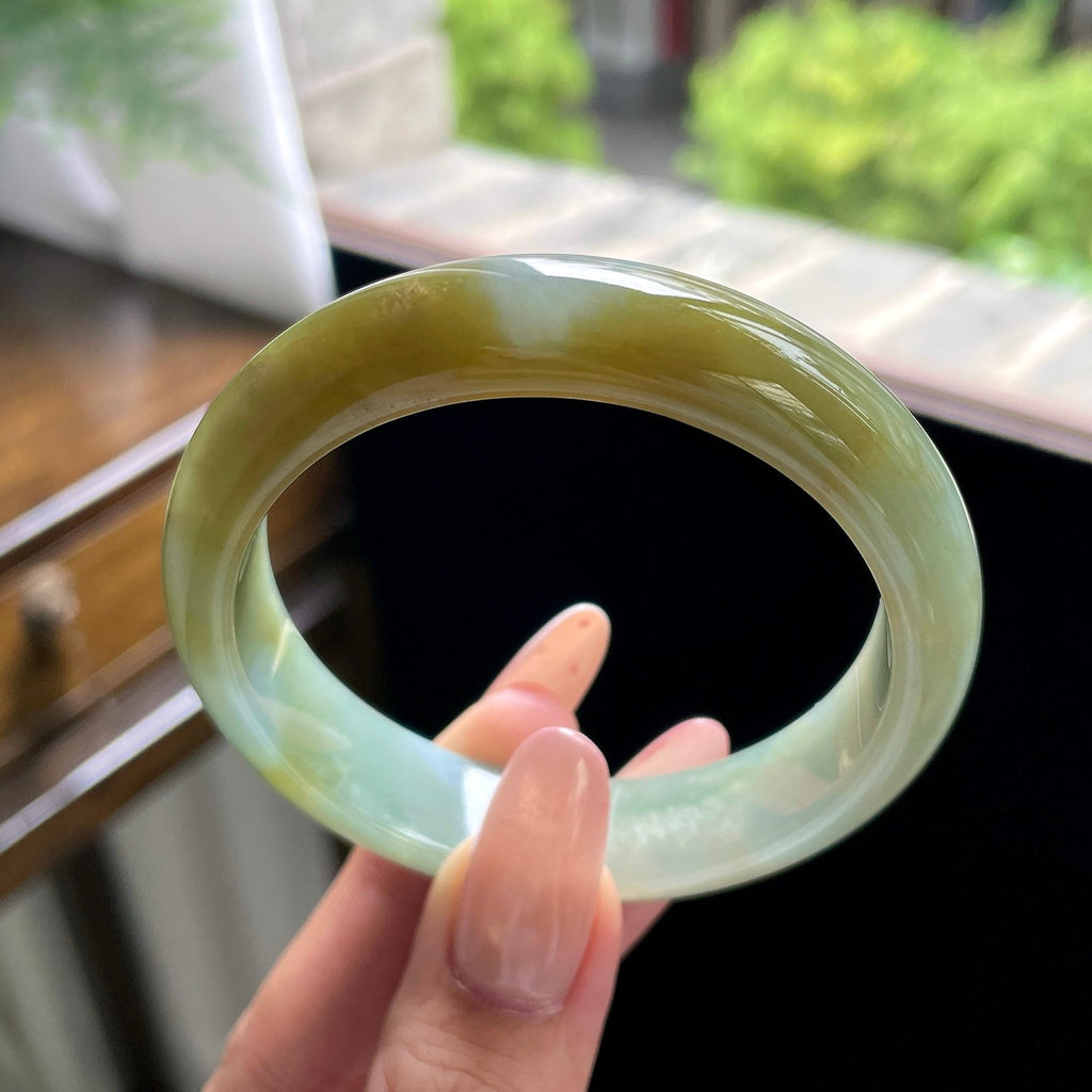 秒杀 细糯种黄翡正圈平安镯 56.3圈 天然缅甸A货翡翠（yc703320）