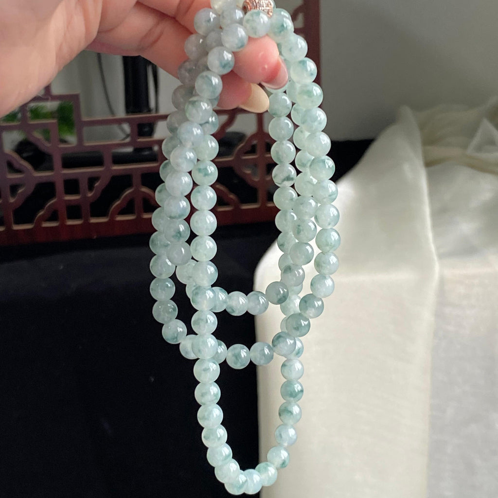 糯冰种飘花珠链（108颗）（yc196863）