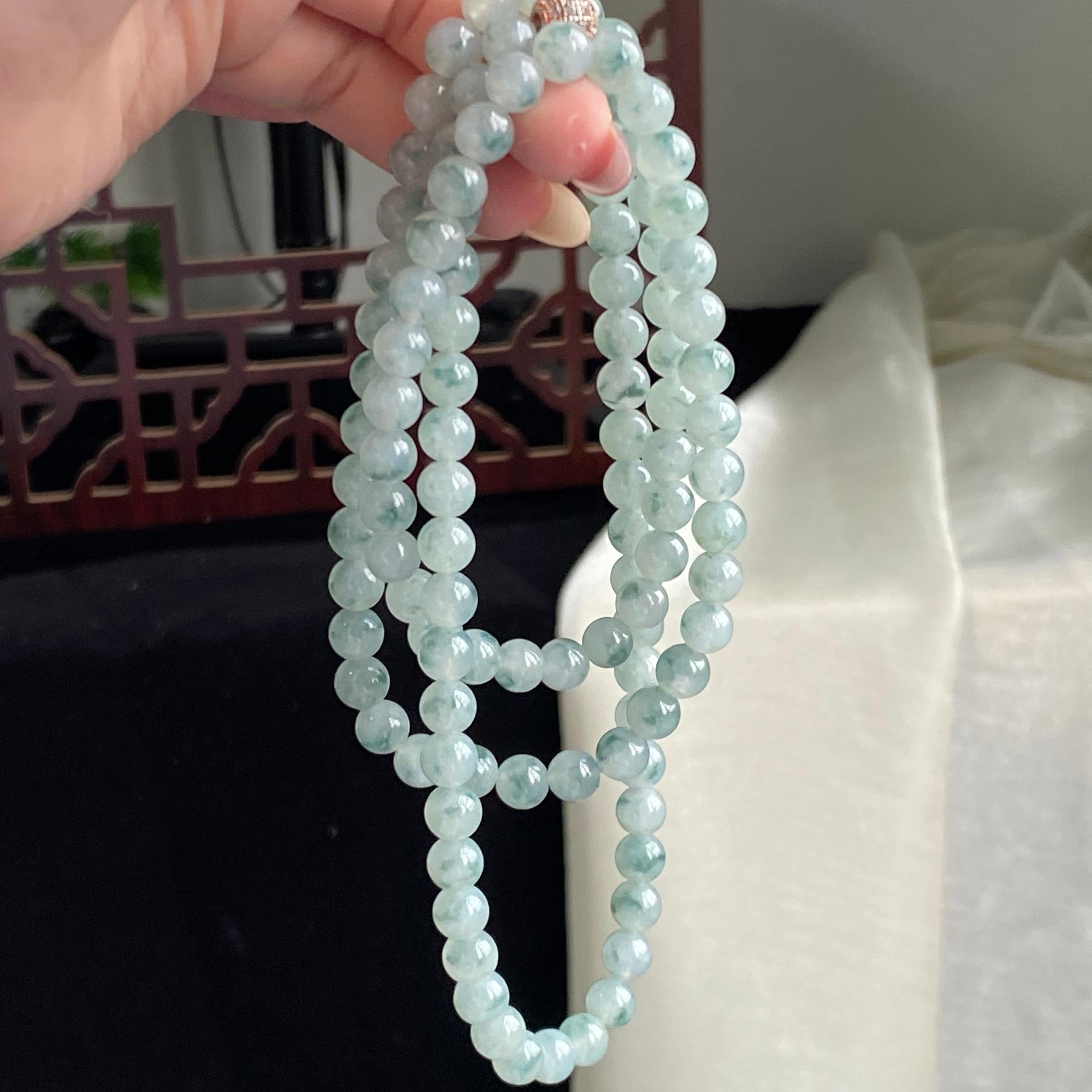 糯冰种飘花珠链（108颗）（yc196863）