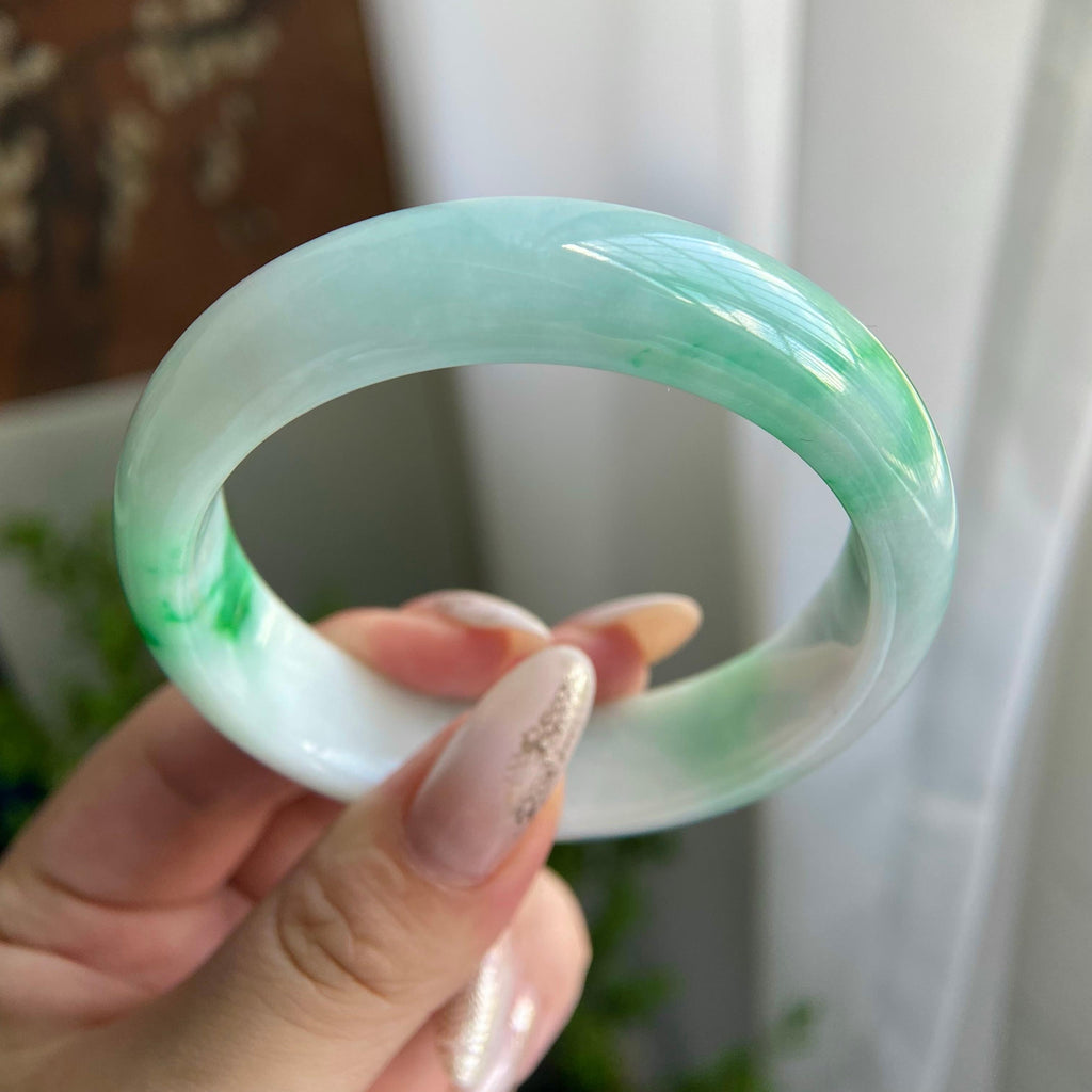 细糯种白底青平安镯（56圈）（yc211674）