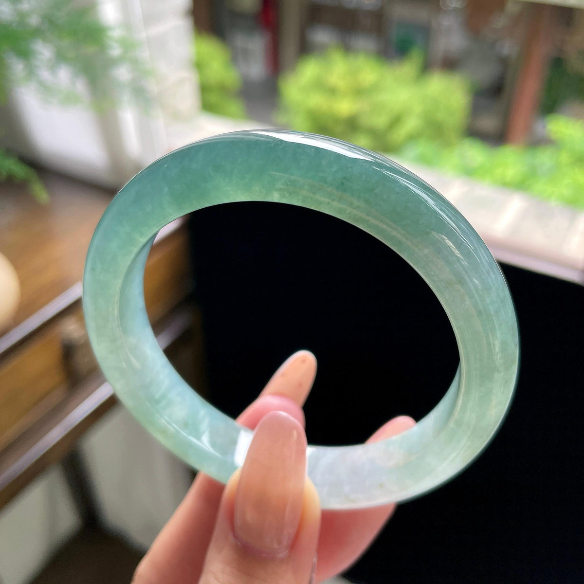 大圈口 糯冰种冰油青湖水绿正圈平安镯 59.2圈（yc709472）