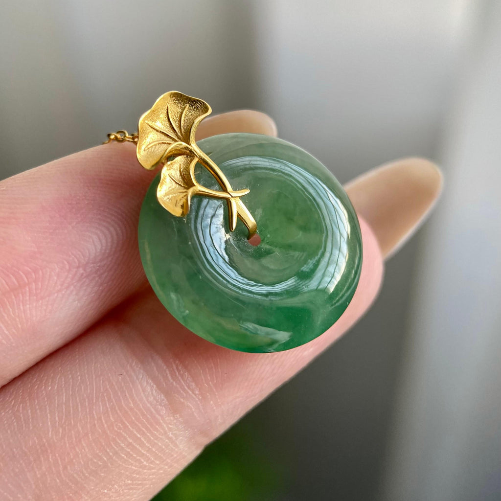 18k金镶冰种满绿平安扣吊坠（yc219251）