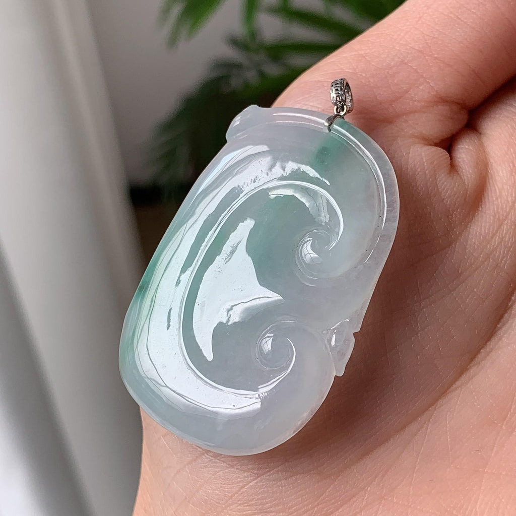 18K金镶细糯种飘花如意吊坠 天然A货缅甸翡翠（yc693130）