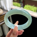 糯冰种冰蓝水油青色宽版正圈平安镯 57圈 天然缅甸A货翡翠（yc693183）