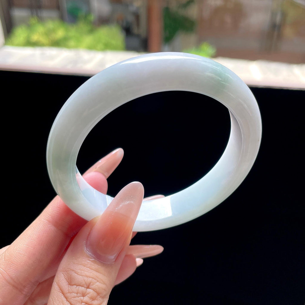 糯种带底色飘绿正圈平安镯 55圈 天然缅甸A货翡翠（yc522710）