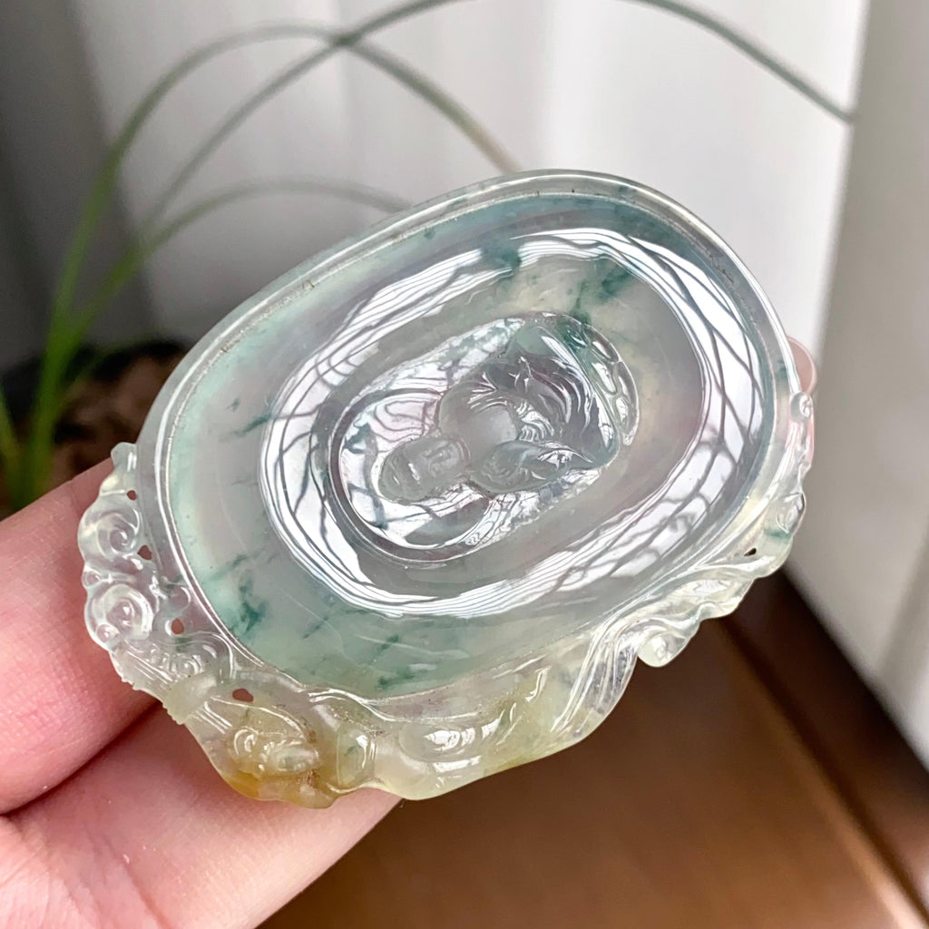 冰种黄加绿飘花佛牌吊坠（yc260833）