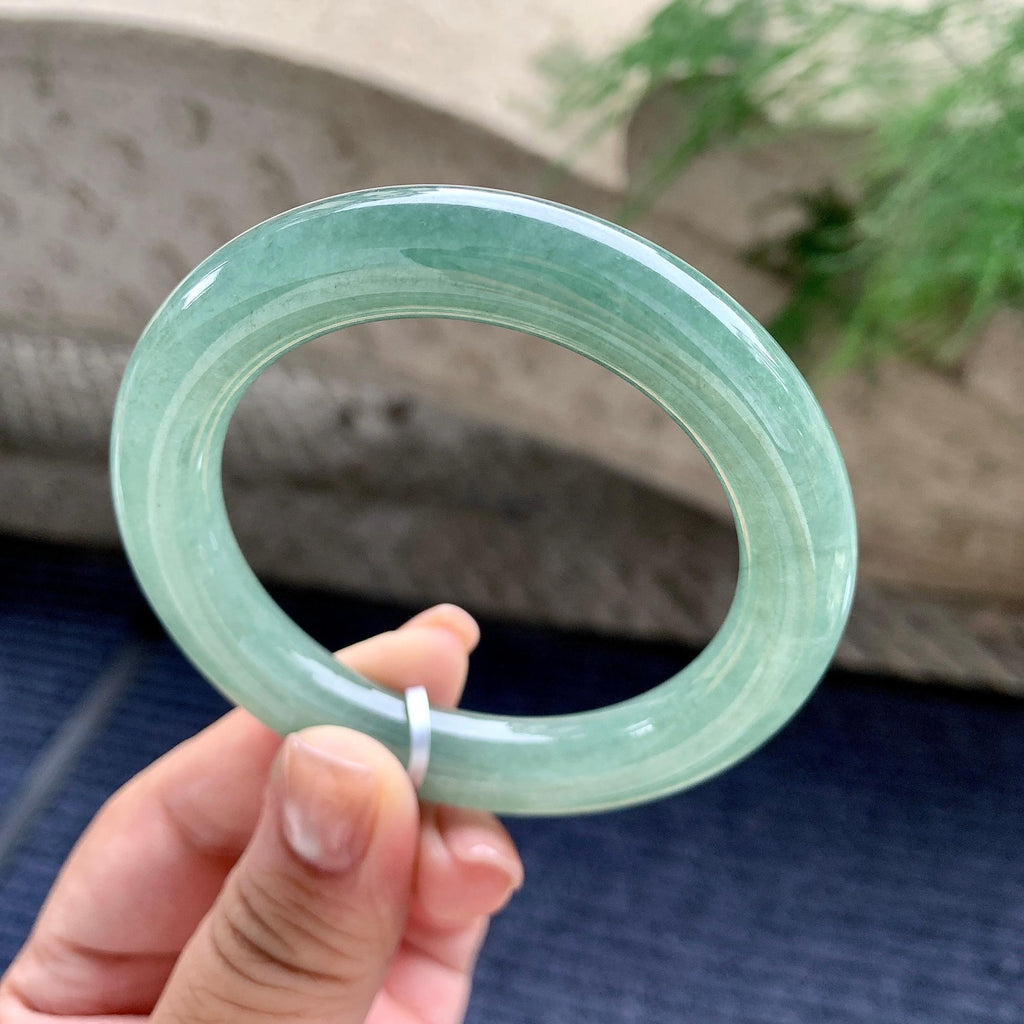 细糯种油青圆条手镯 54圈口 天然缅甸A货翡翠（yc701226）
