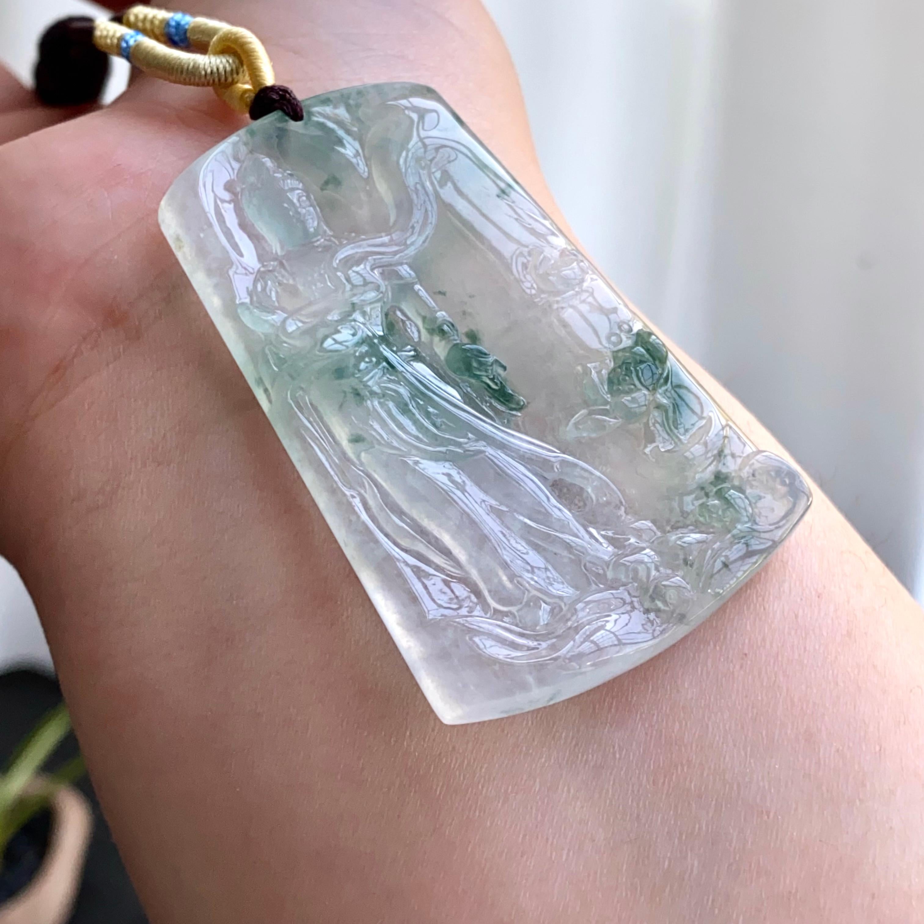 冰种飘花度母牌吊坠（yc265643）