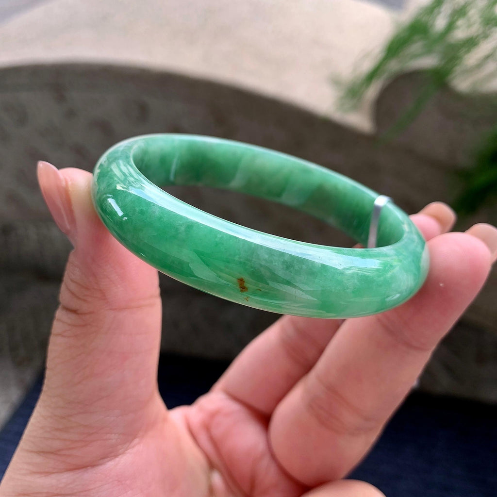 糯种翠绿洒金正圈平安镯 55.8圈口 天然缅甸A货翡翠（yc524439）