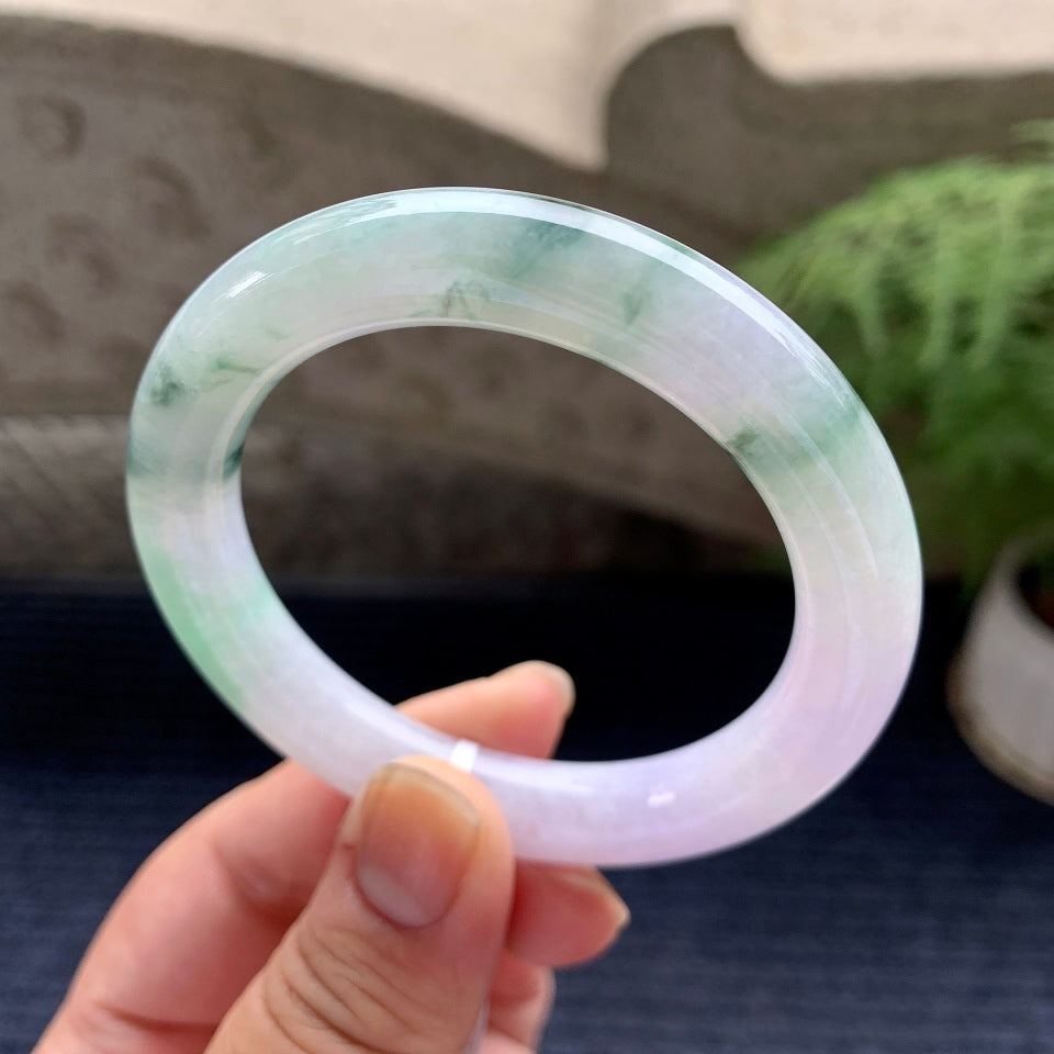 糯种飘花带淡紫罗兰圆条手镯（52.6mm）（yc088747）