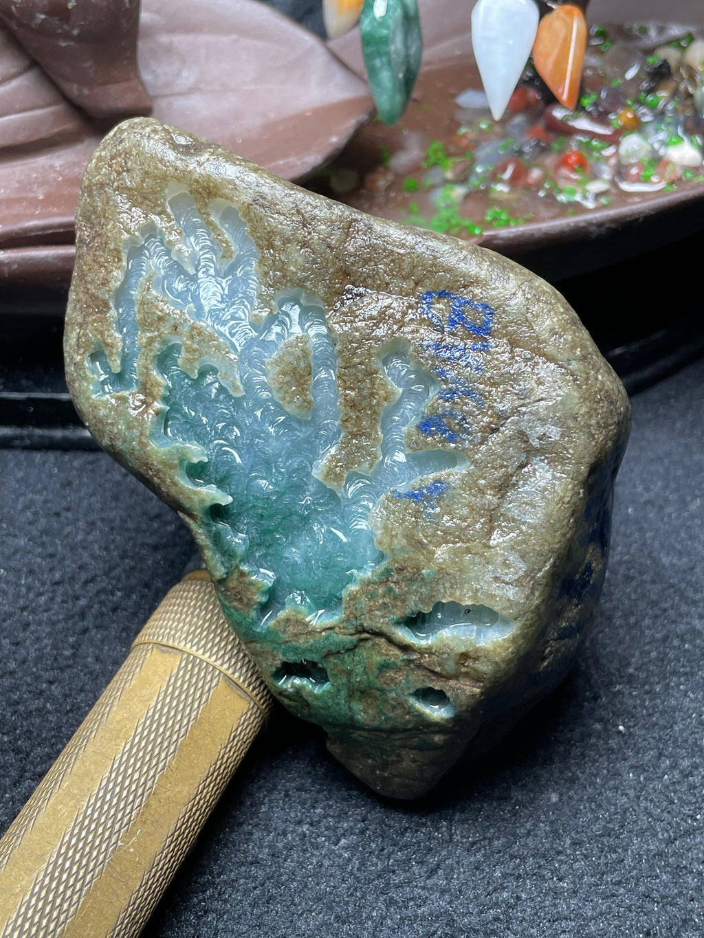 后江冰底淡紫飘花牌子挂件料（yc697919）