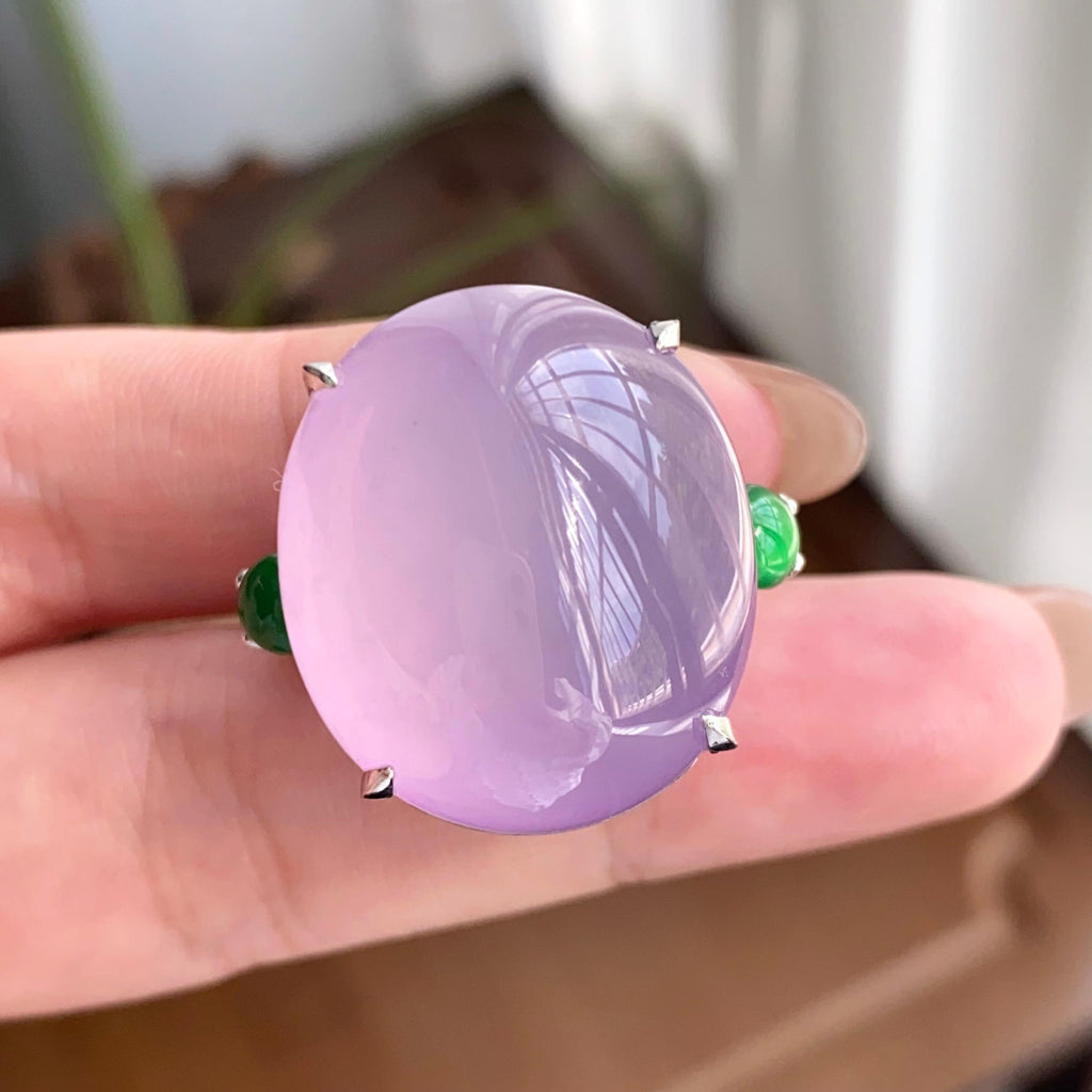 18k金钻镶冰种粉春紫鸽子蛋戒指（yc258281）