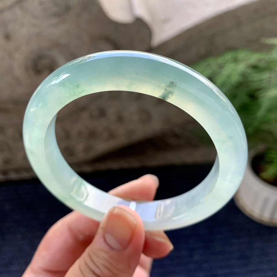 糯冰种晴水飘花平安镯（59.3mm）（yc090505）