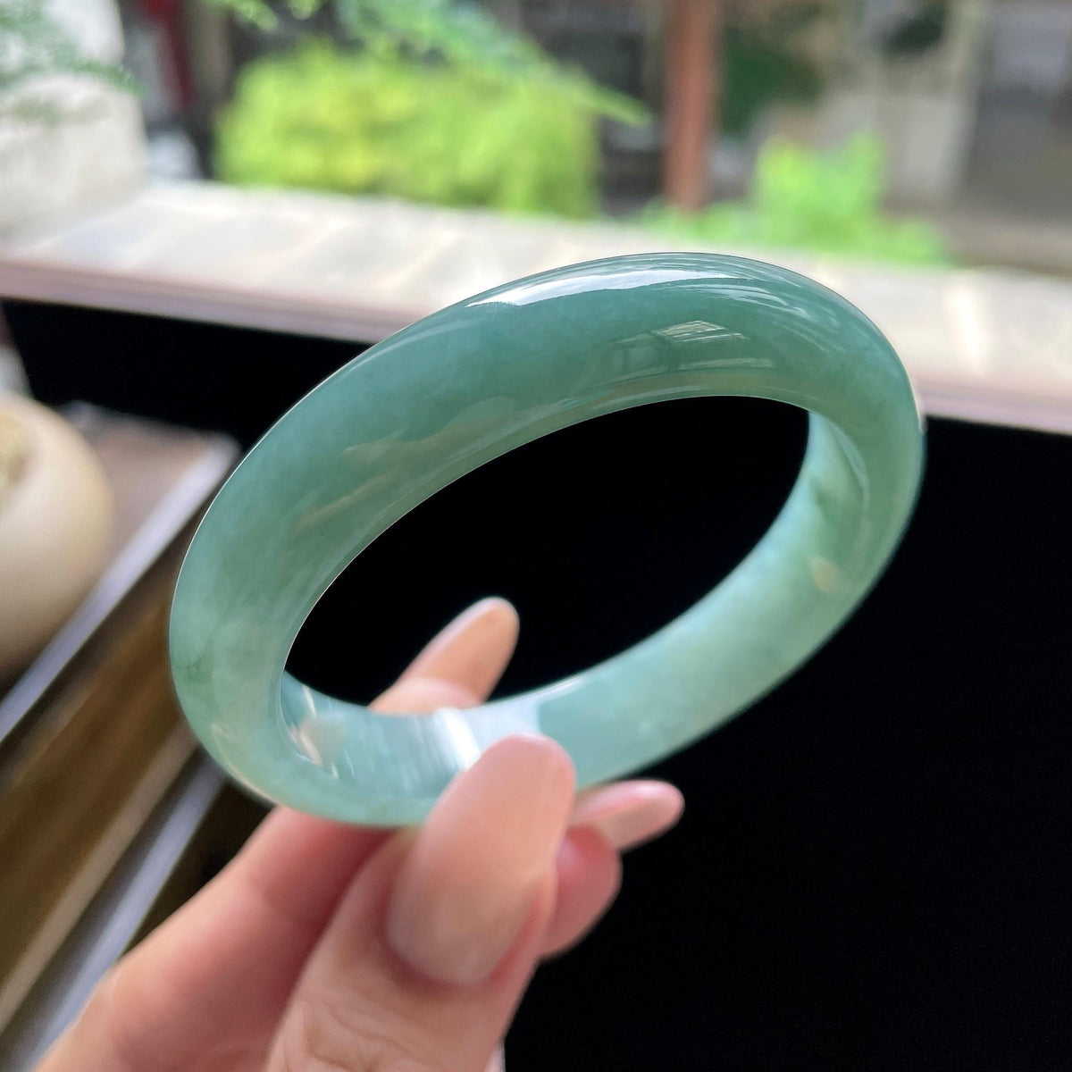 小圈口 细糯种油青色湖水绿正圈平安镯 52圈 天然缅甸A货翡翠（yc693162）
