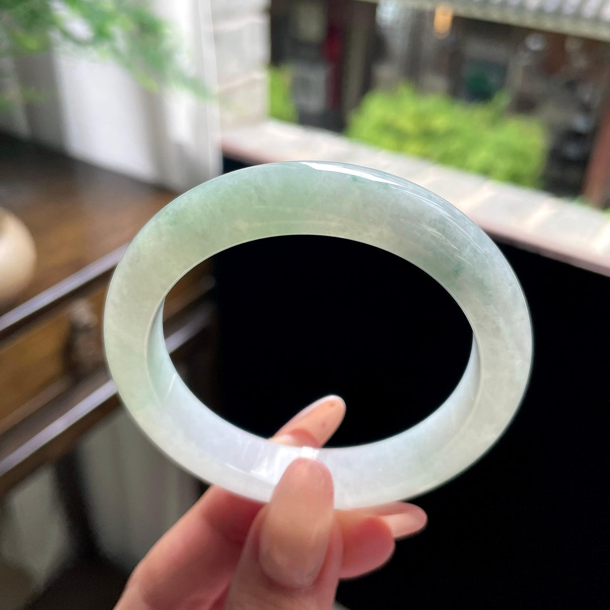 糯种飘花正圈平安镯 54.5圈 天然缅甸A货翡翠（yc696427）