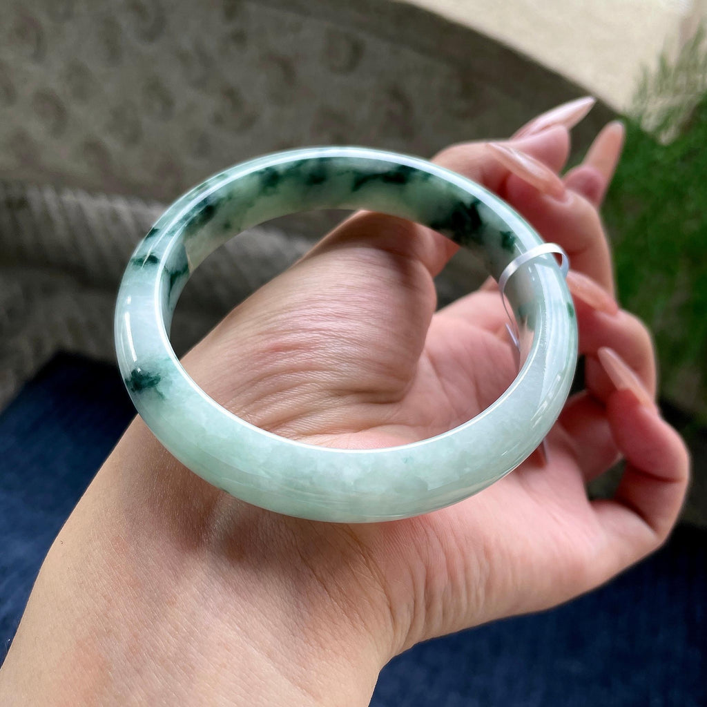 大圈口 糯种飘花正圈平安镯 60圈口 天然缅甸A货翡翠（yc530793）