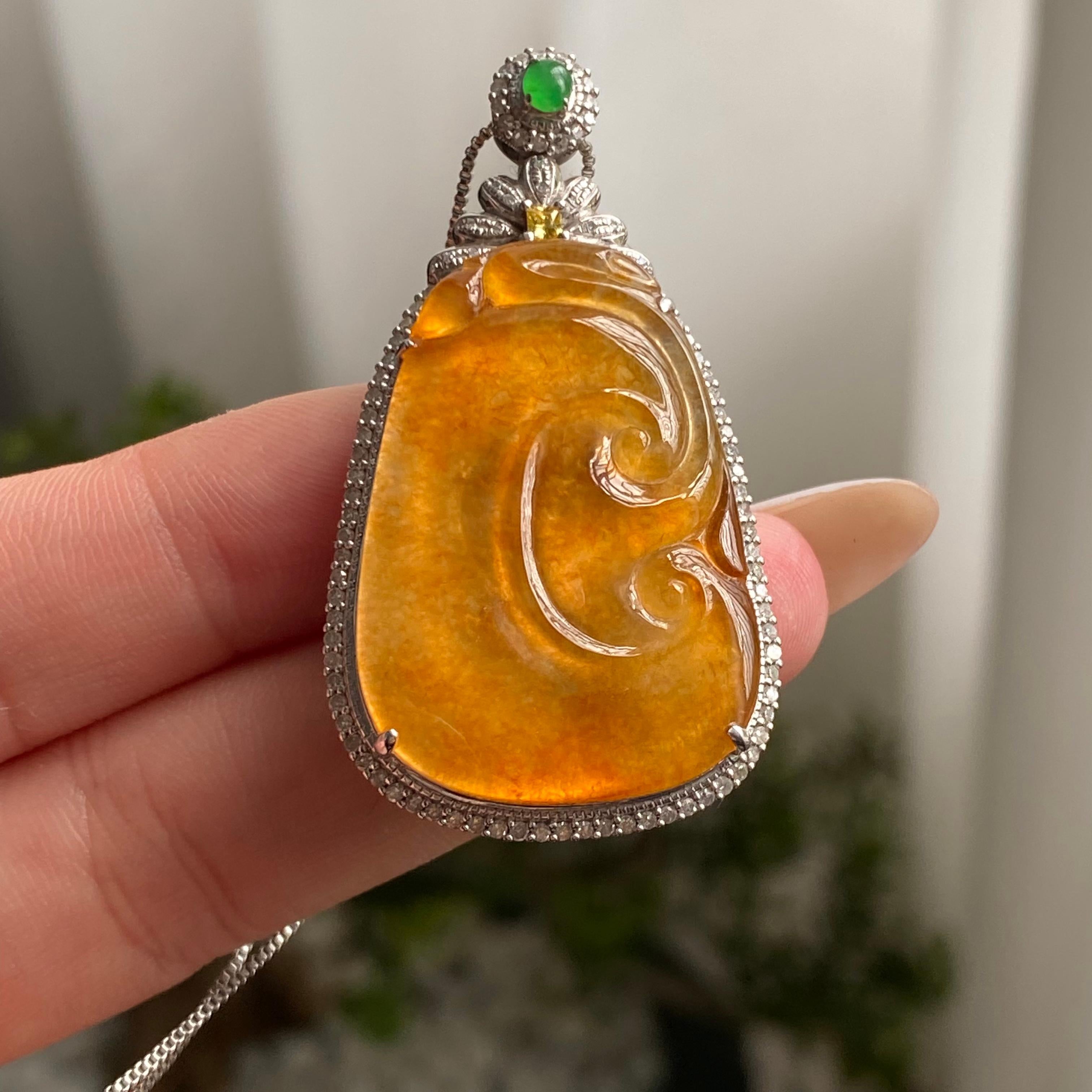 18k金钻镶冰种黄翡如意吊坠（yc206747）