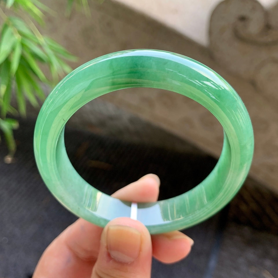 糯化绿底飘花平安镯（54.7mm）（yc015991）