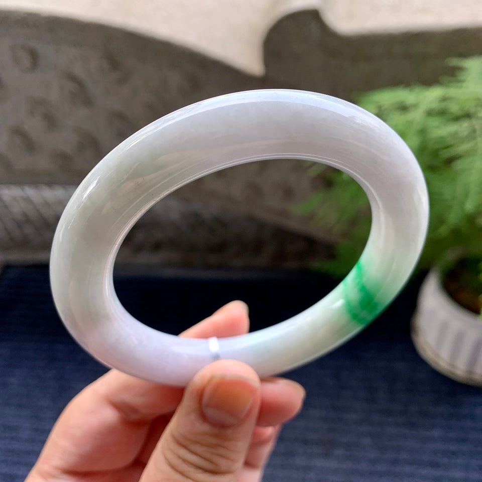 糯种白底青圆条手镯（59.8mm）（yc093308）