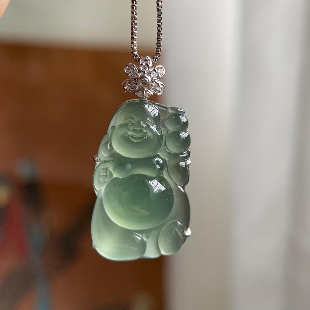 18k金钻镶冰种湖水绿财神吊坠（yc223792）