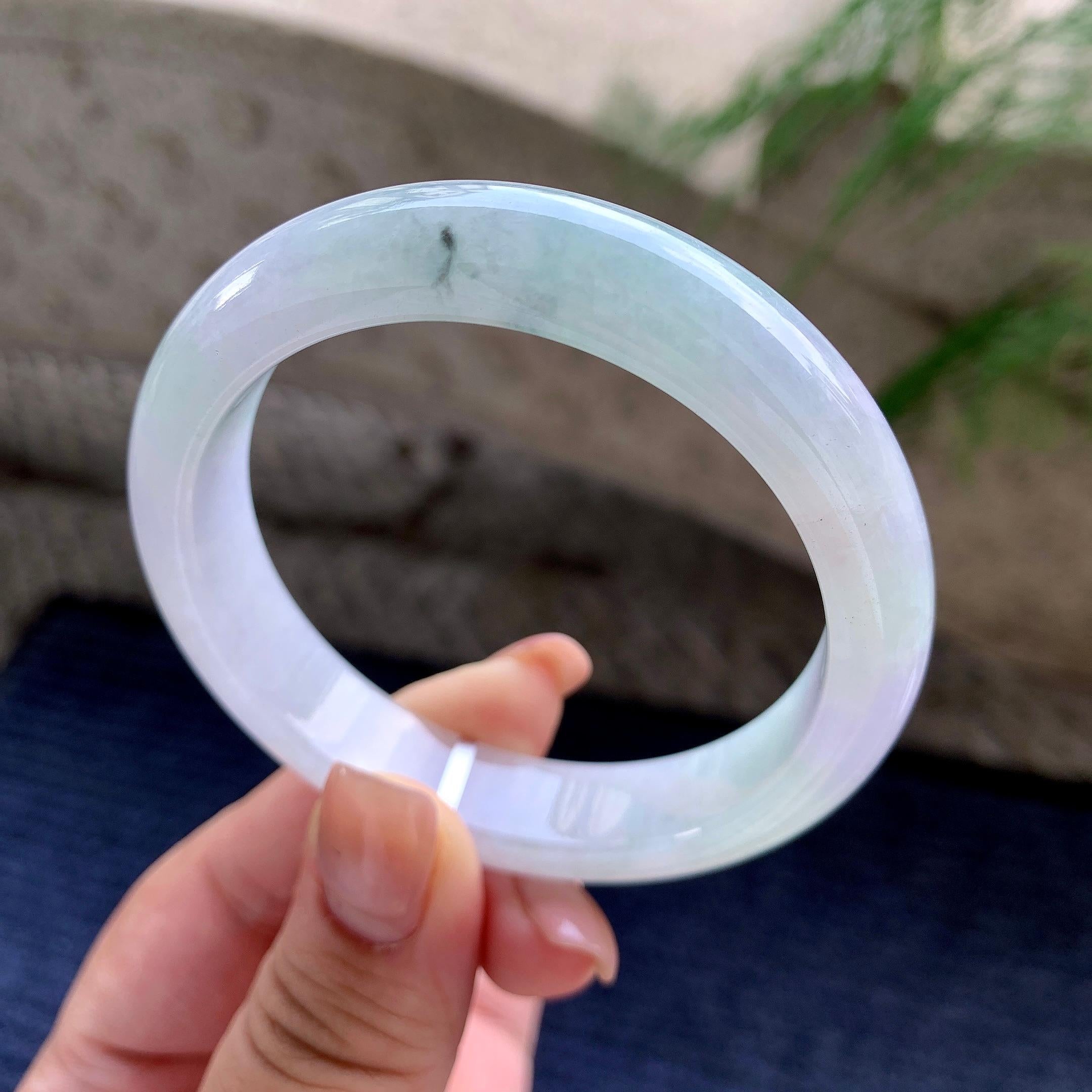 细糯种淡紫底飘蓝花正圈平安镯 54.7圈口 天然缅甸A货翡翠（yc524425）
