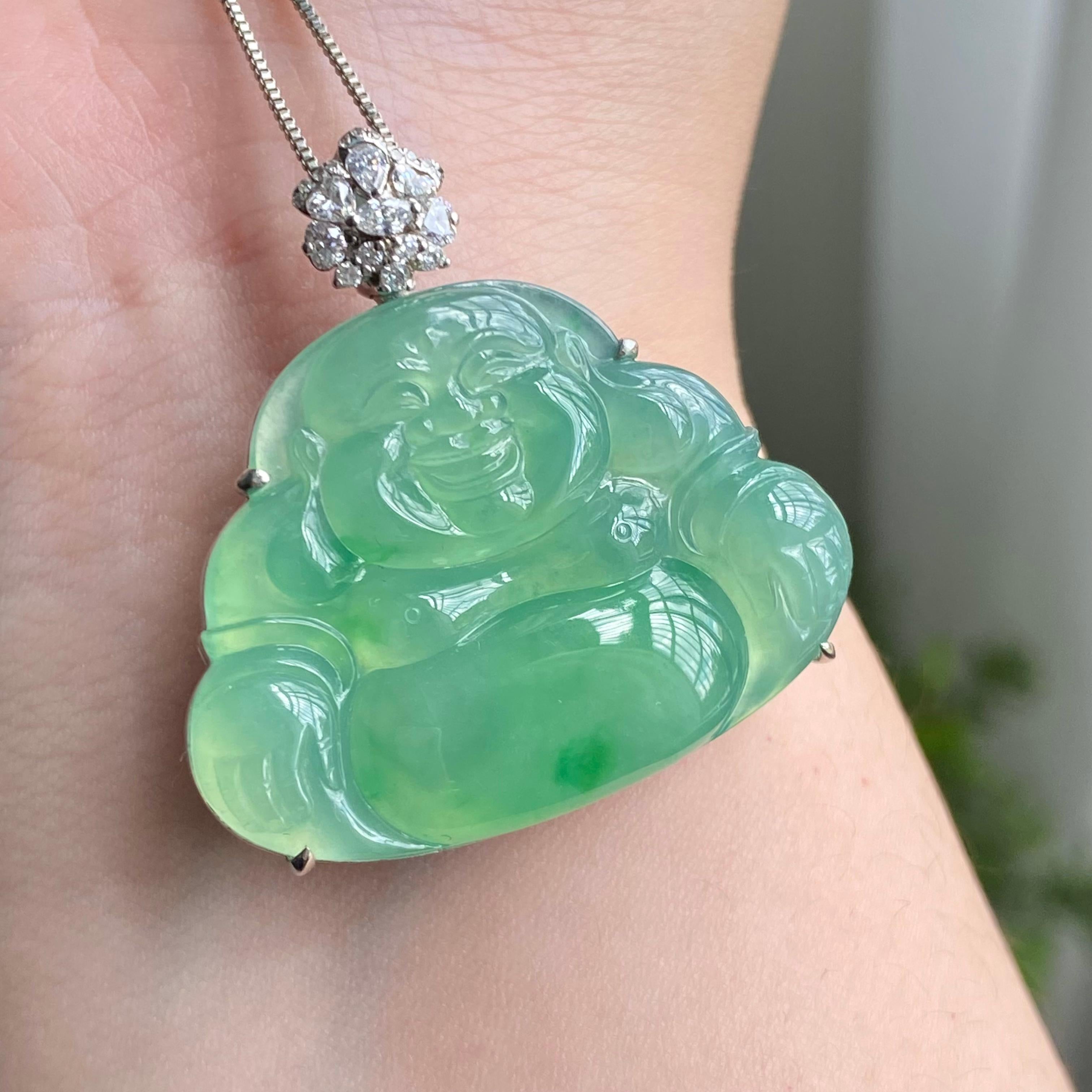 18k金钻镶冰种满绿佛公吊坠（yc206477）