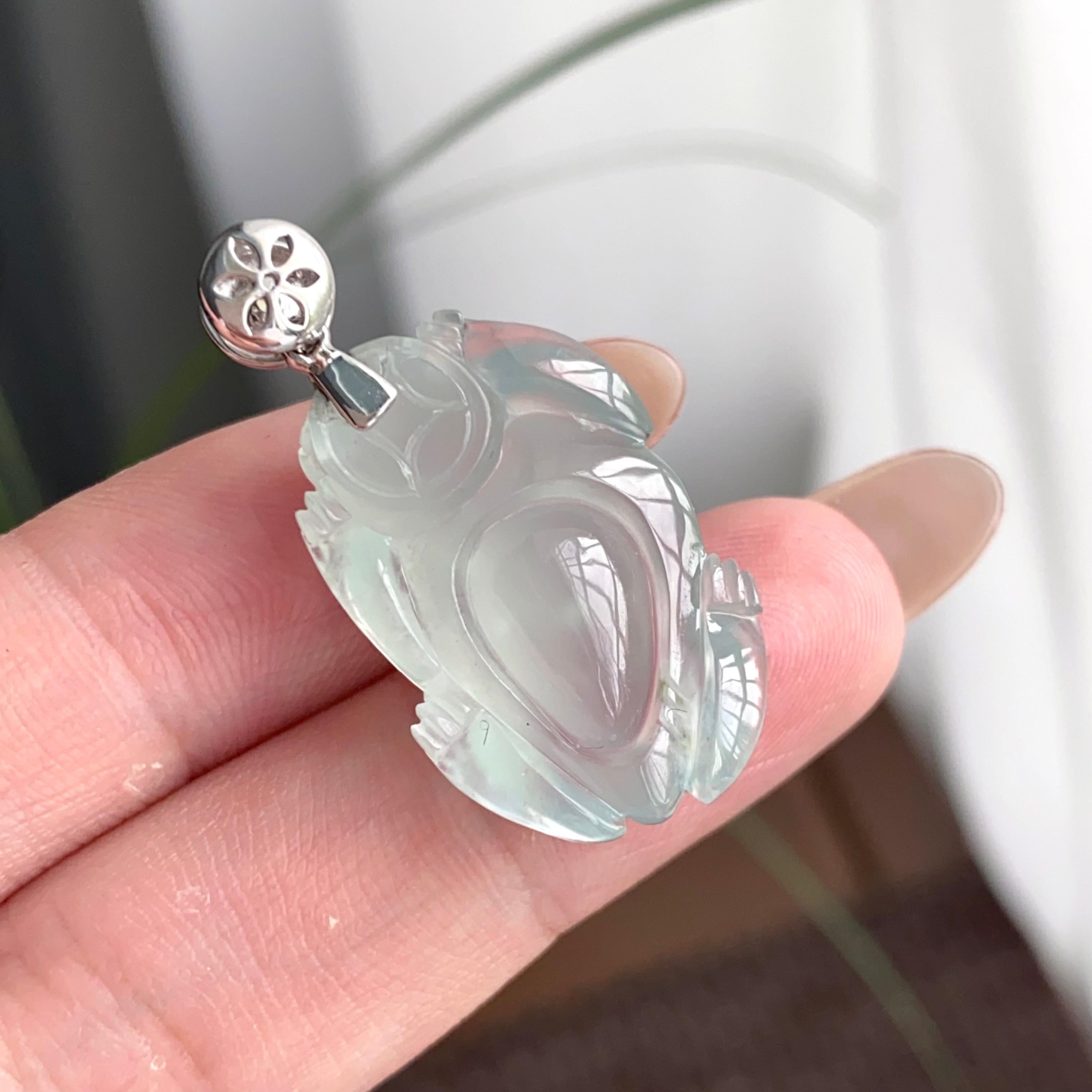 18k金钻镶冰种淡晴底貔貅吊坠（yc250174）