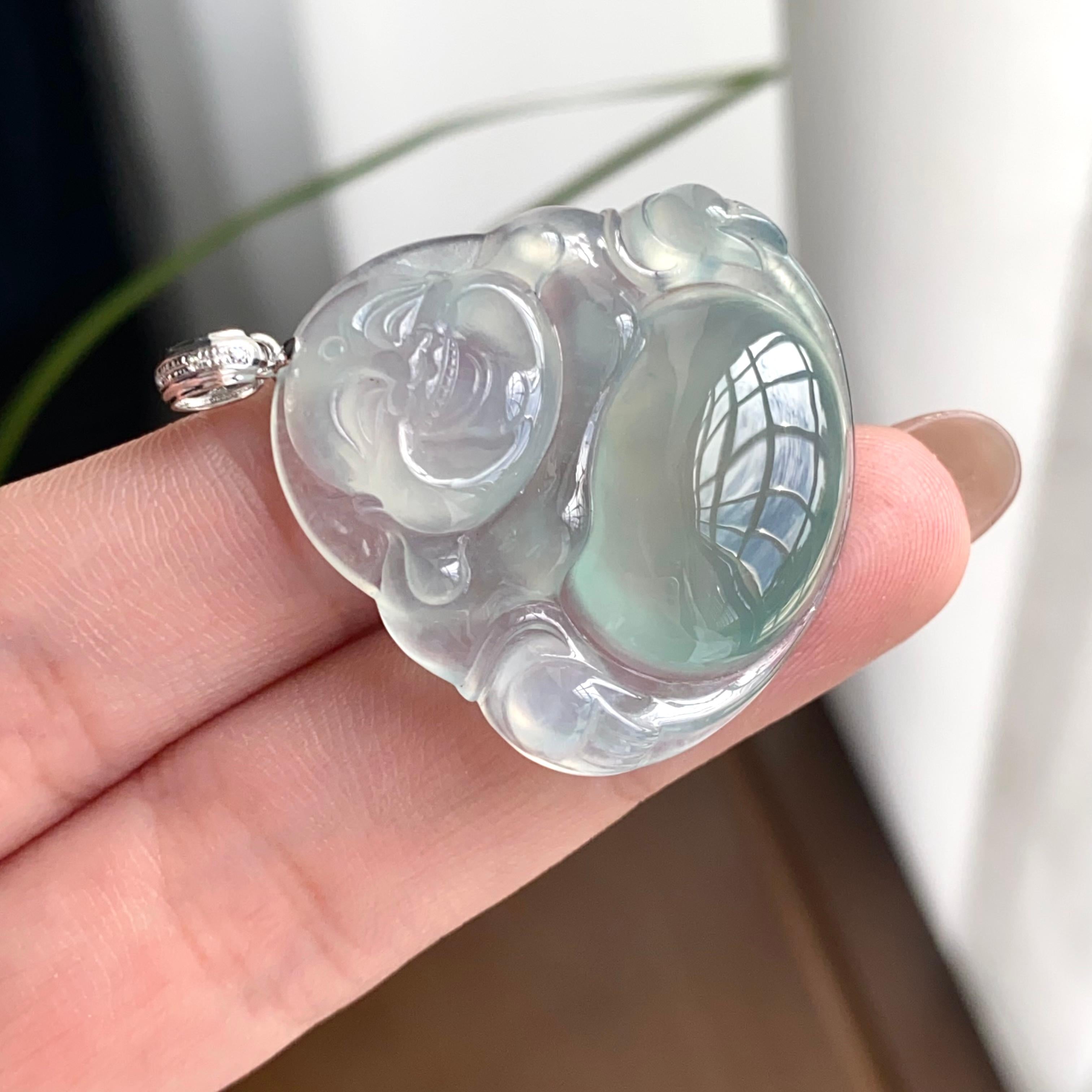 18k金钻镶冰种蓝底佛公吊坠（yc262738）