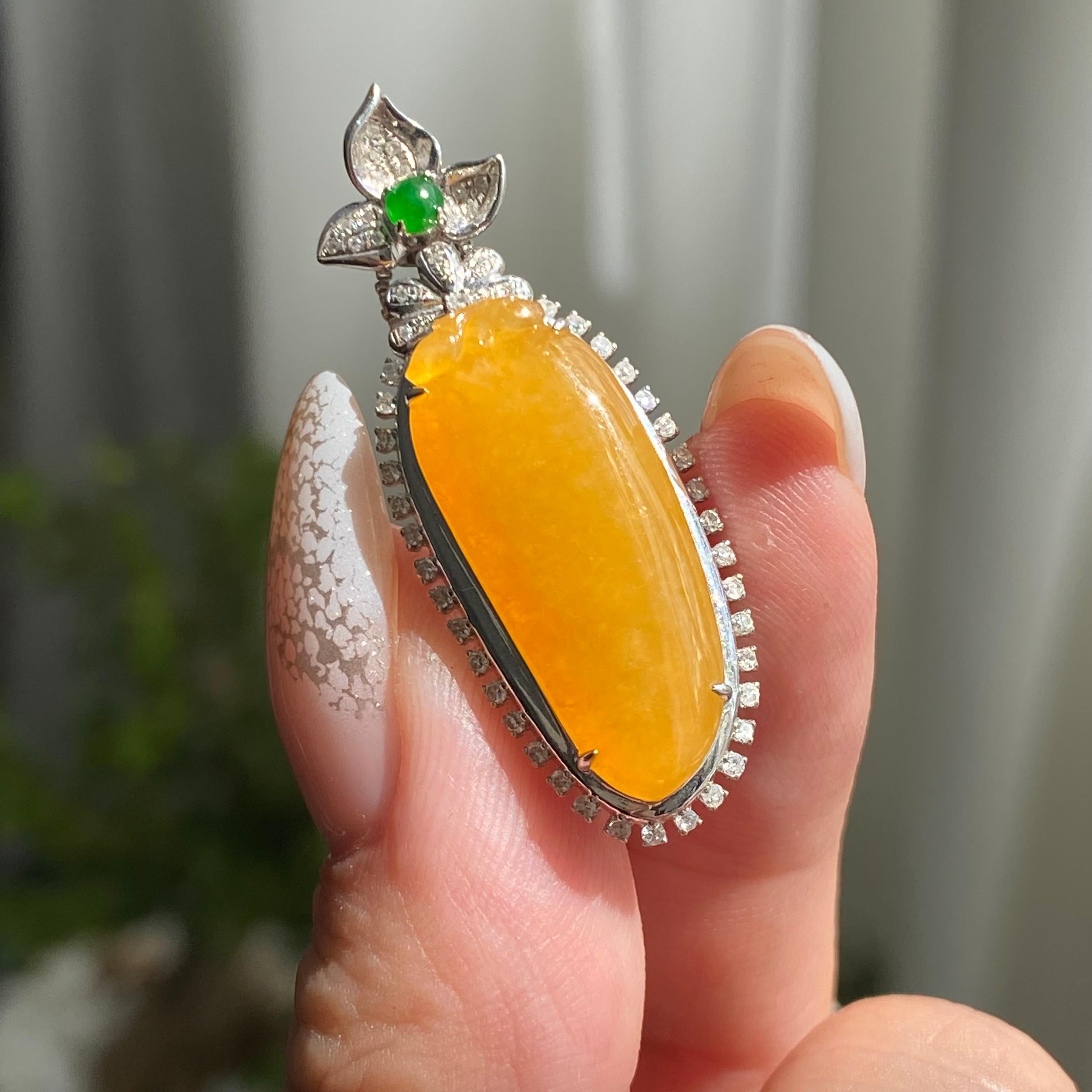 18k金钻镶冰种黄翡福瓜吊坠（yc206699）