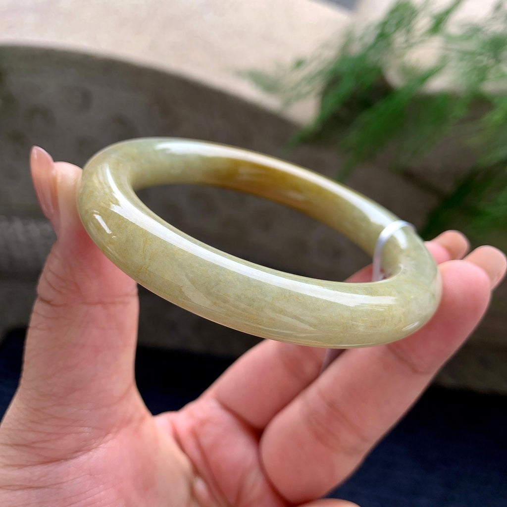 细糯种黄翡圆条手镯 57圈口 （yc537871）