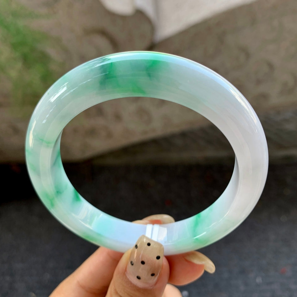 糯种飘绿花翡翠平安镯（57.2mm）（yc029120）
