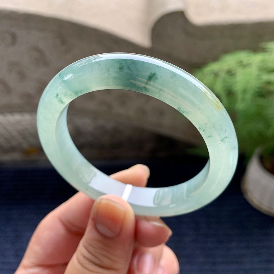 糯冰种飘花洒金平安镯（53mm）（yc089974）