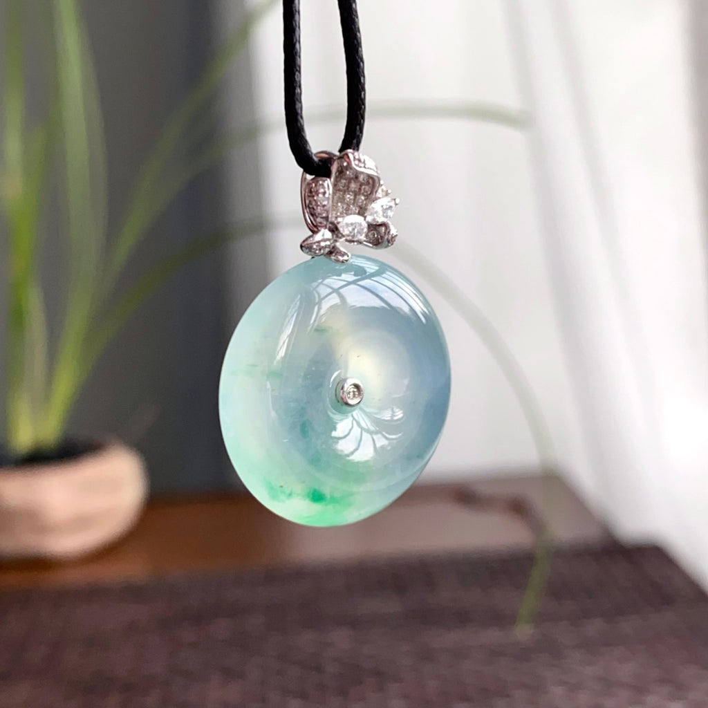 18k金钻镶冰种飘花平安扣吊坠（yc250329）