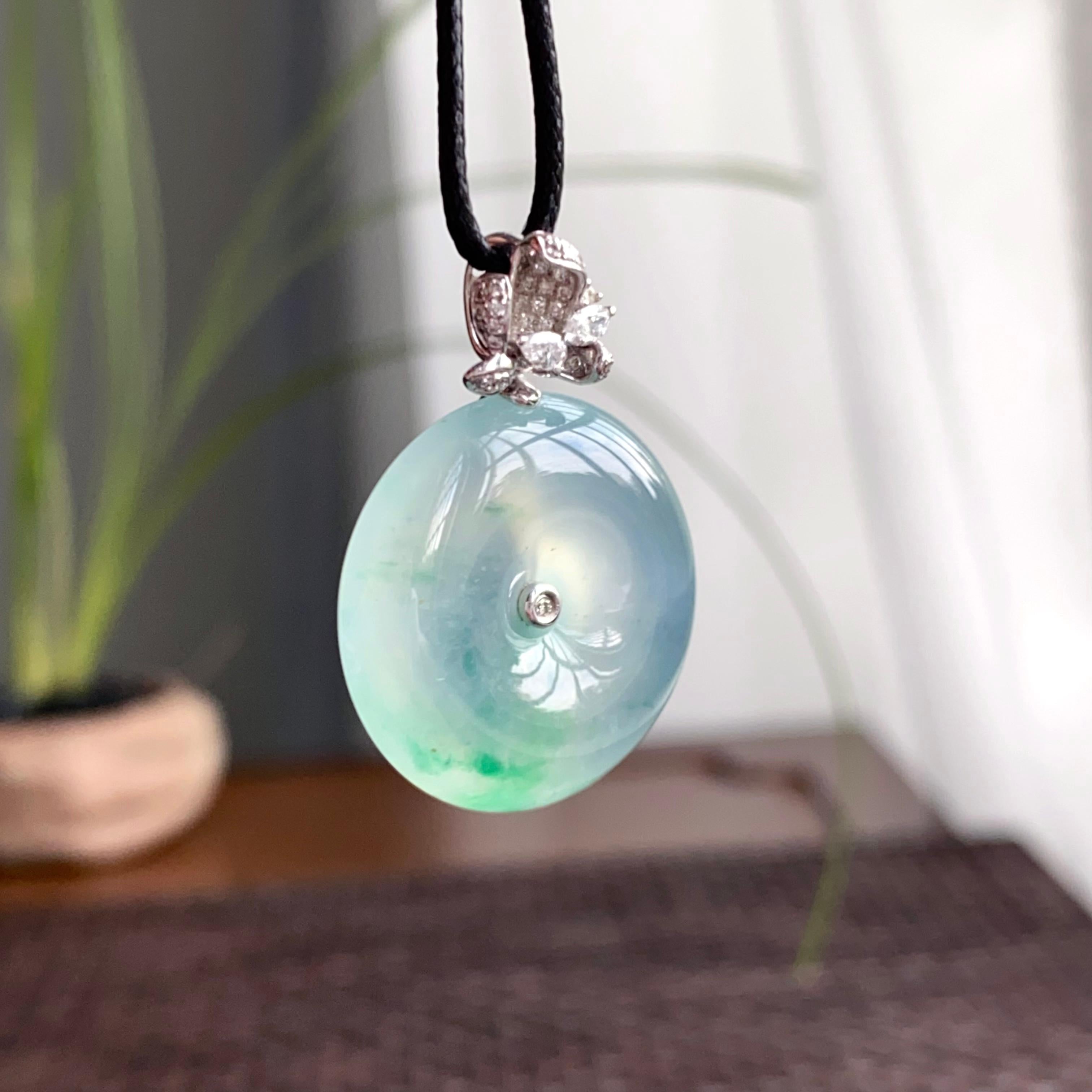 18k金钻镶冰种飘花平安扣吊坠（yc250329）