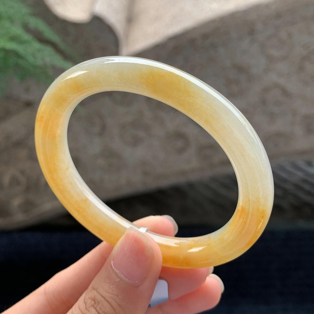细糯种黄翡贵妃圆条手镯 54.5圈 天然A货缅甸翡翠（yc696433）