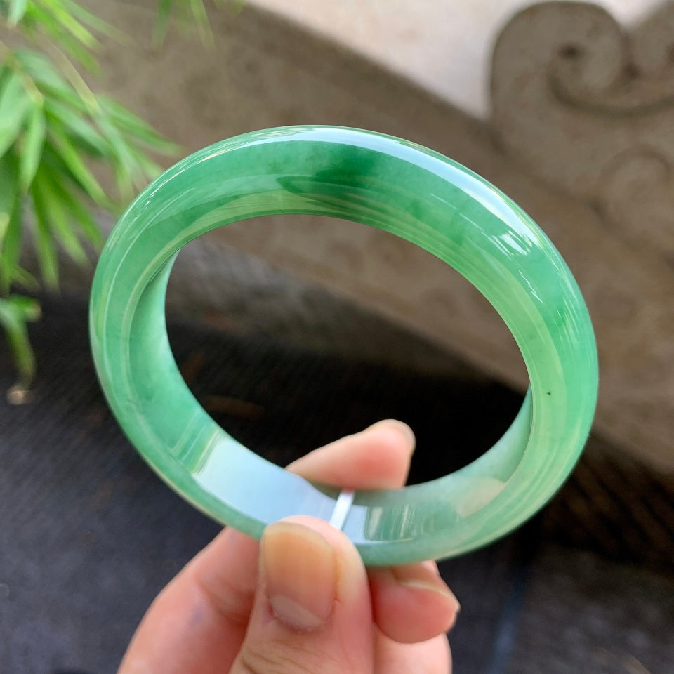 糯化绿底飘花平安镯（54.7mm）（yc015991）