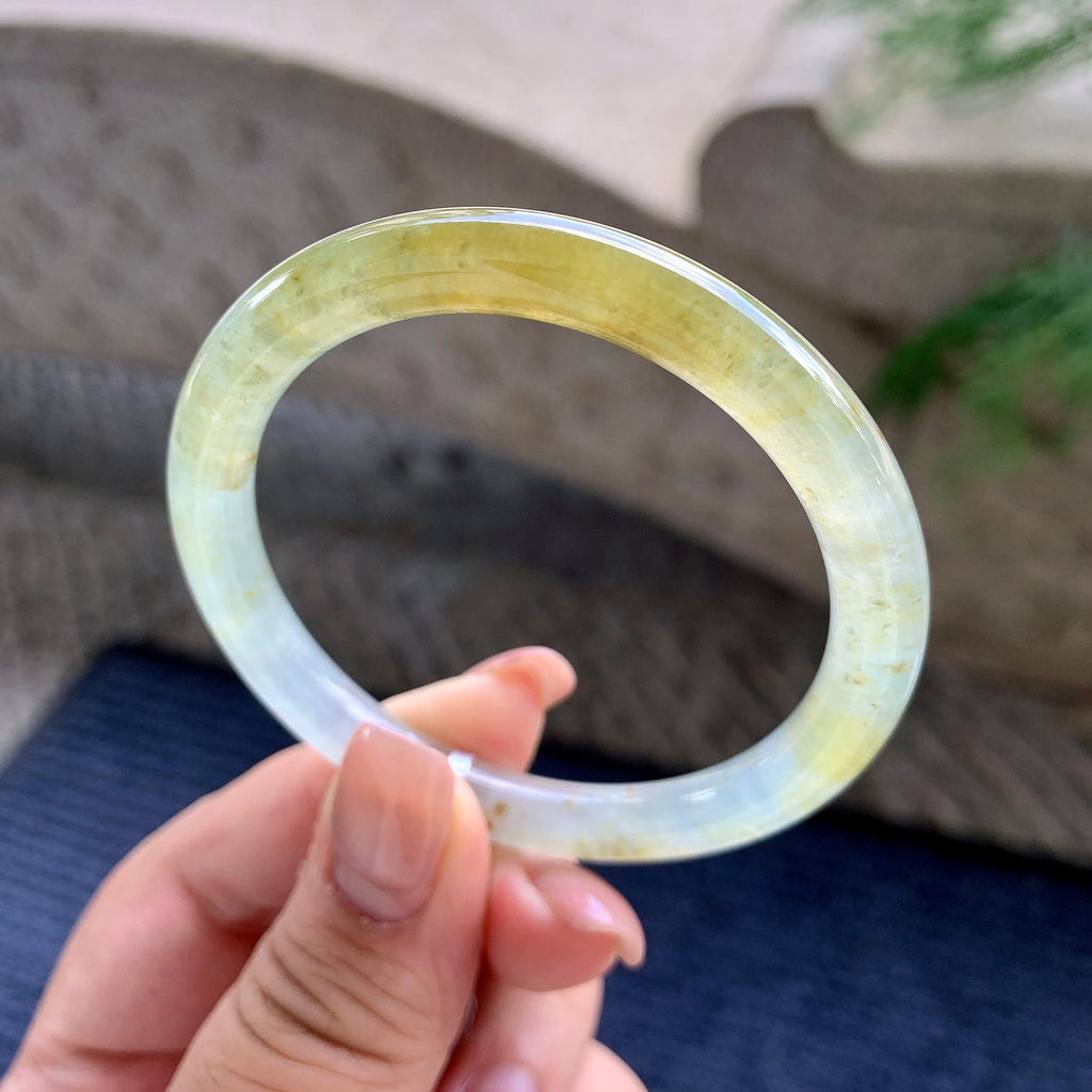 小圈口 糯冰种黄翡圆条手镯 51.5圈口 天然缅甸A货翡翠（yc532848）