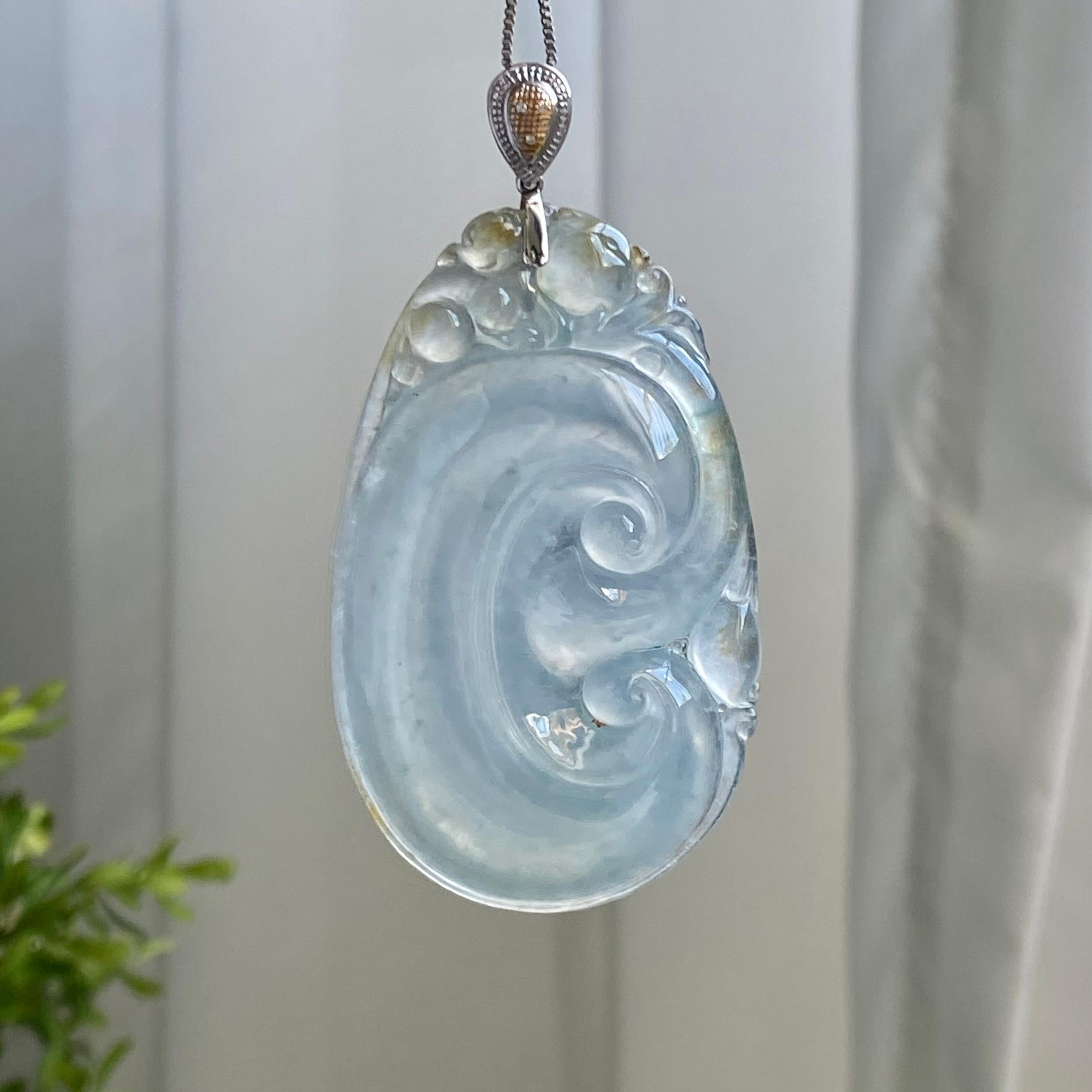 18k金钻镶冰种飘花飘黄翡如意吊坠（yc214318）