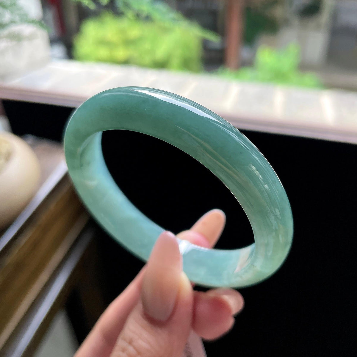 小圈口 细糯种油青色湖水绿正圈平安镯 52圈 天然缅甸A货翡翠（yc693162）