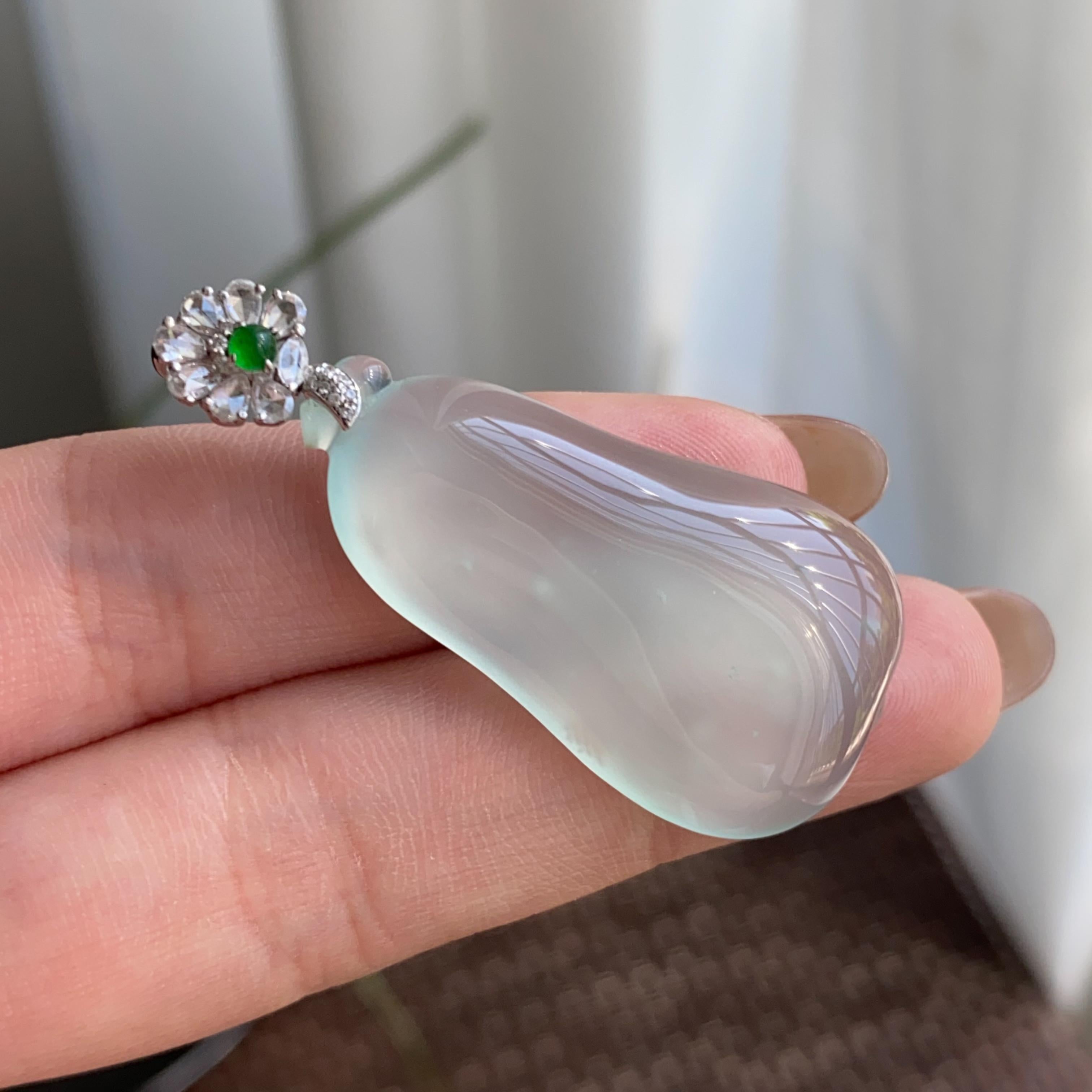 18k金钻镶冰种晴底福瓜吊坠（yc264934）