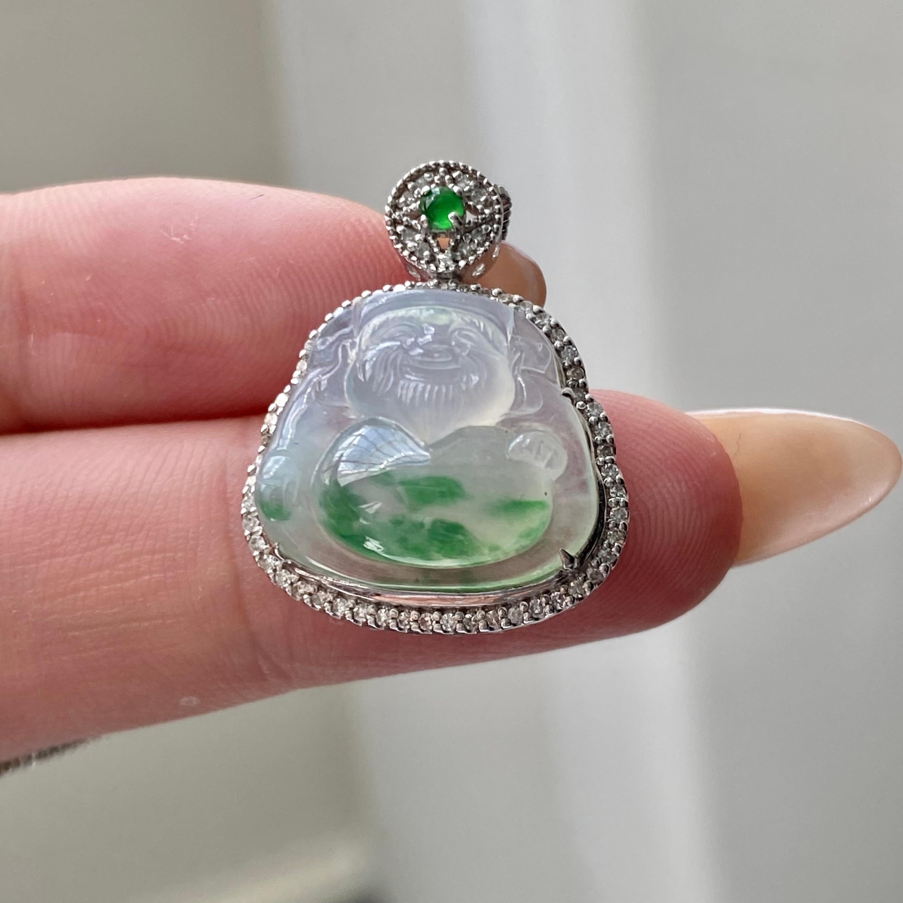 18k金钻镶冰种飘花财神吊坠（yc204856）