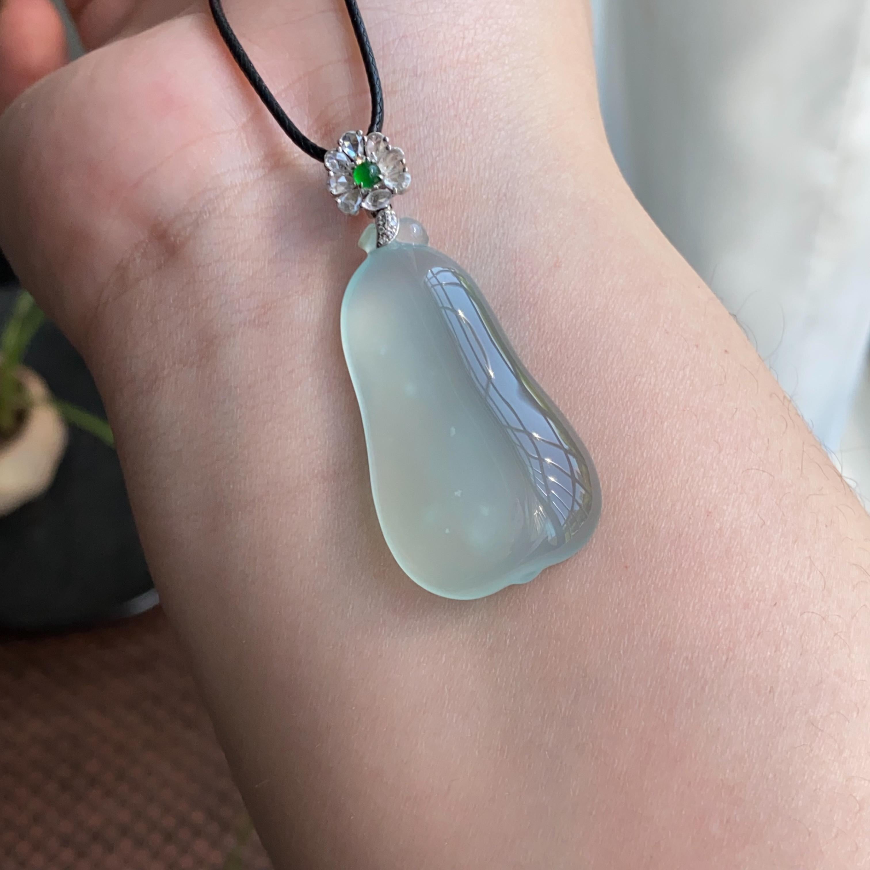 18k金钻镶冰种晴底福瓜吊坠（yc264934）