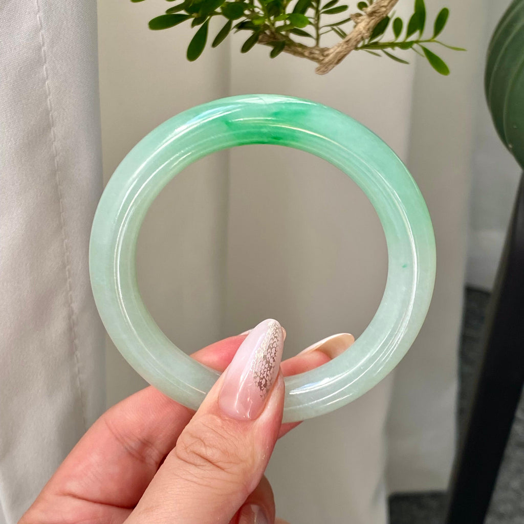 糯冰种晴底飘花圆条手镯（55圈）（yc203838）