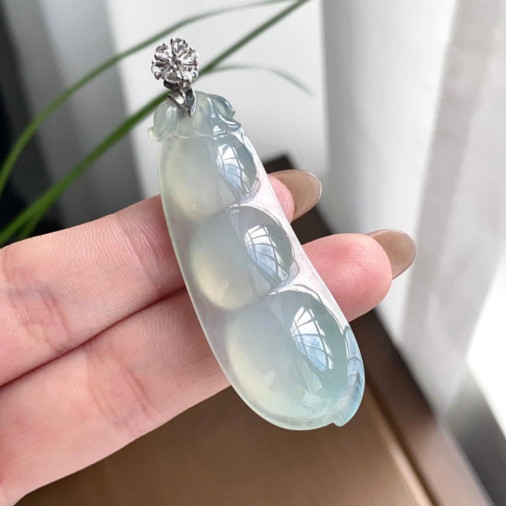 18k金钻镶糯冰种蓝底福豆吊坠（yc262743）