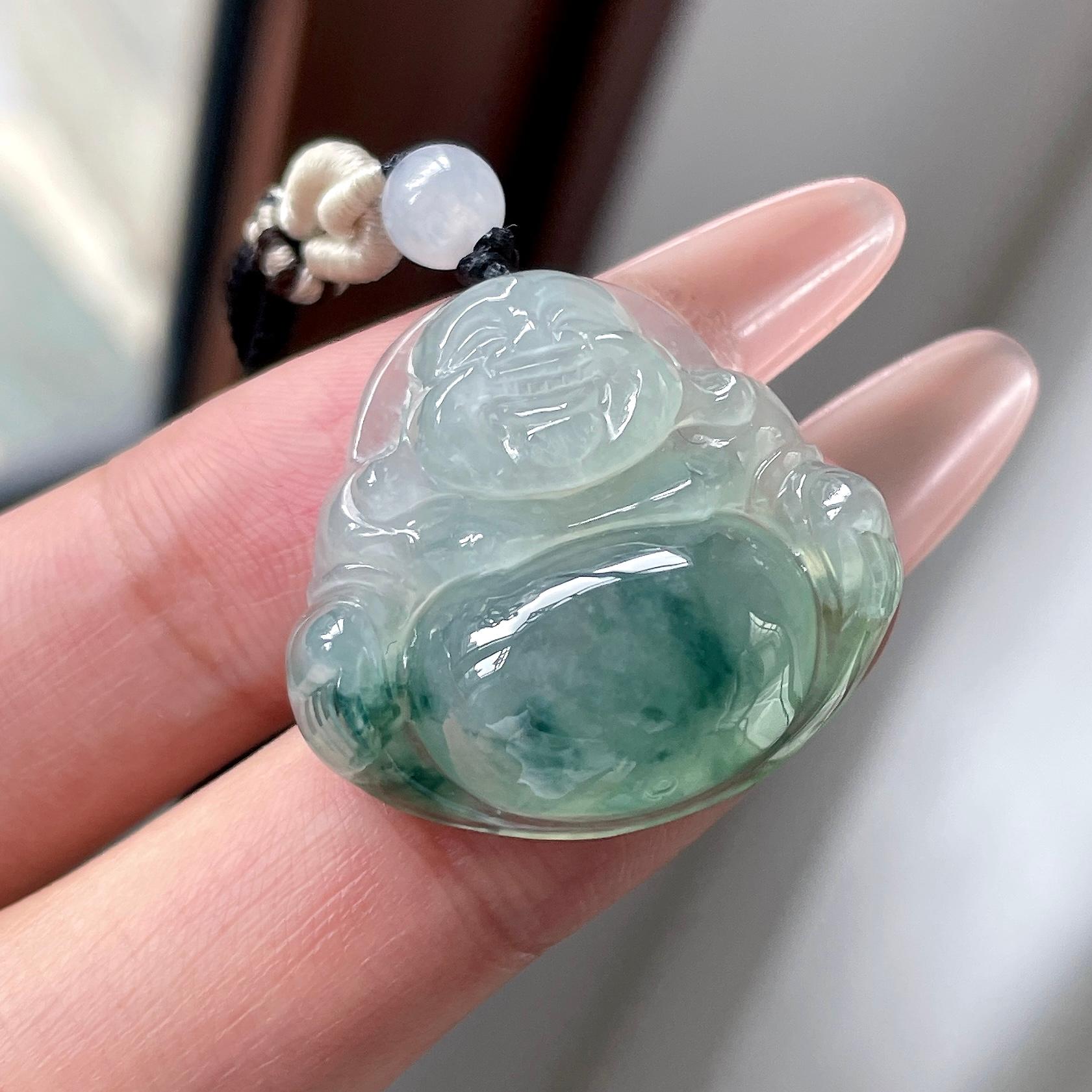 糯冰种晴底飘花佛公吊坠 天然缅甸A货翡翠（yc525998）