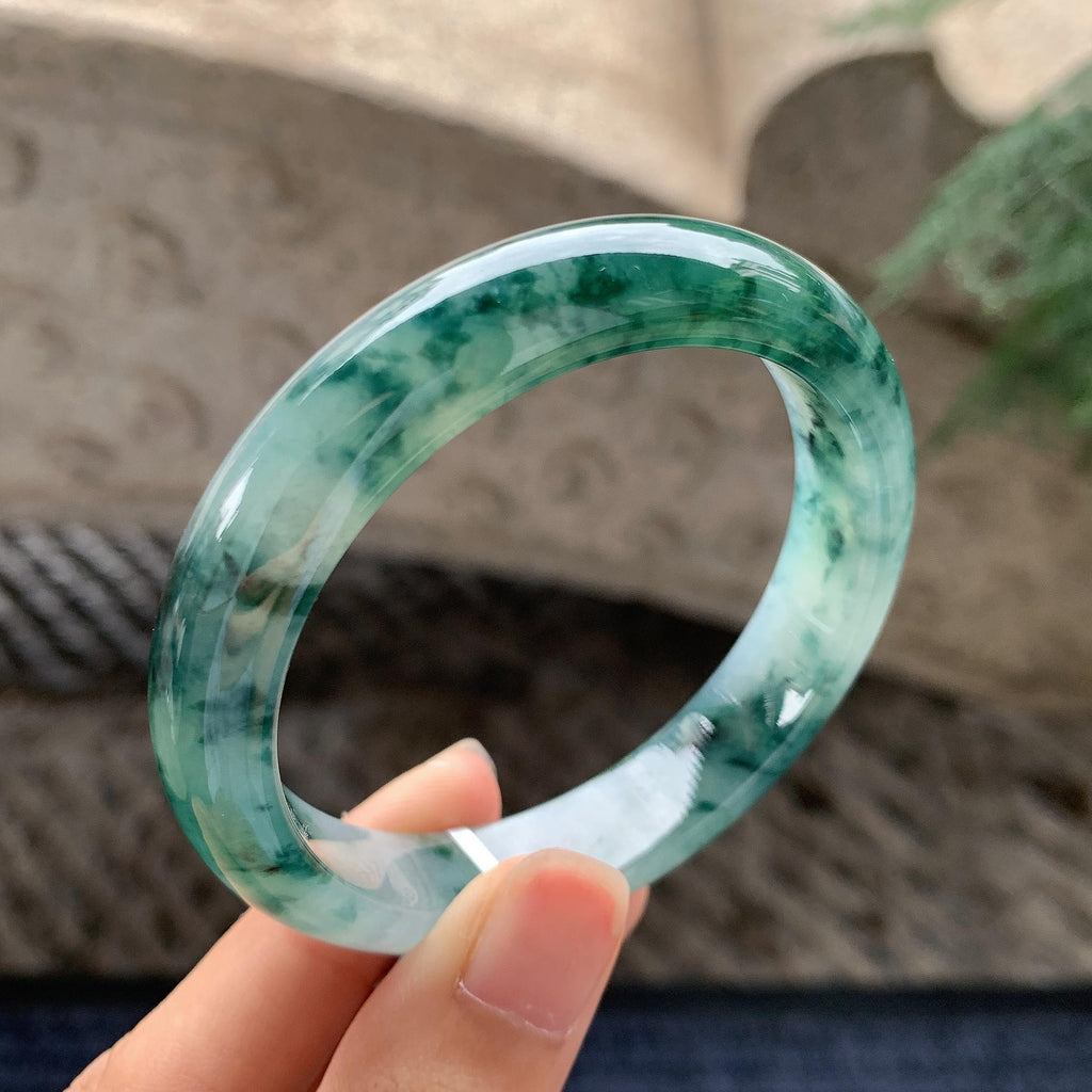 糯冰种飘花正圈平安镯 53圈 天然A货缅甸翡翠（yc696399）