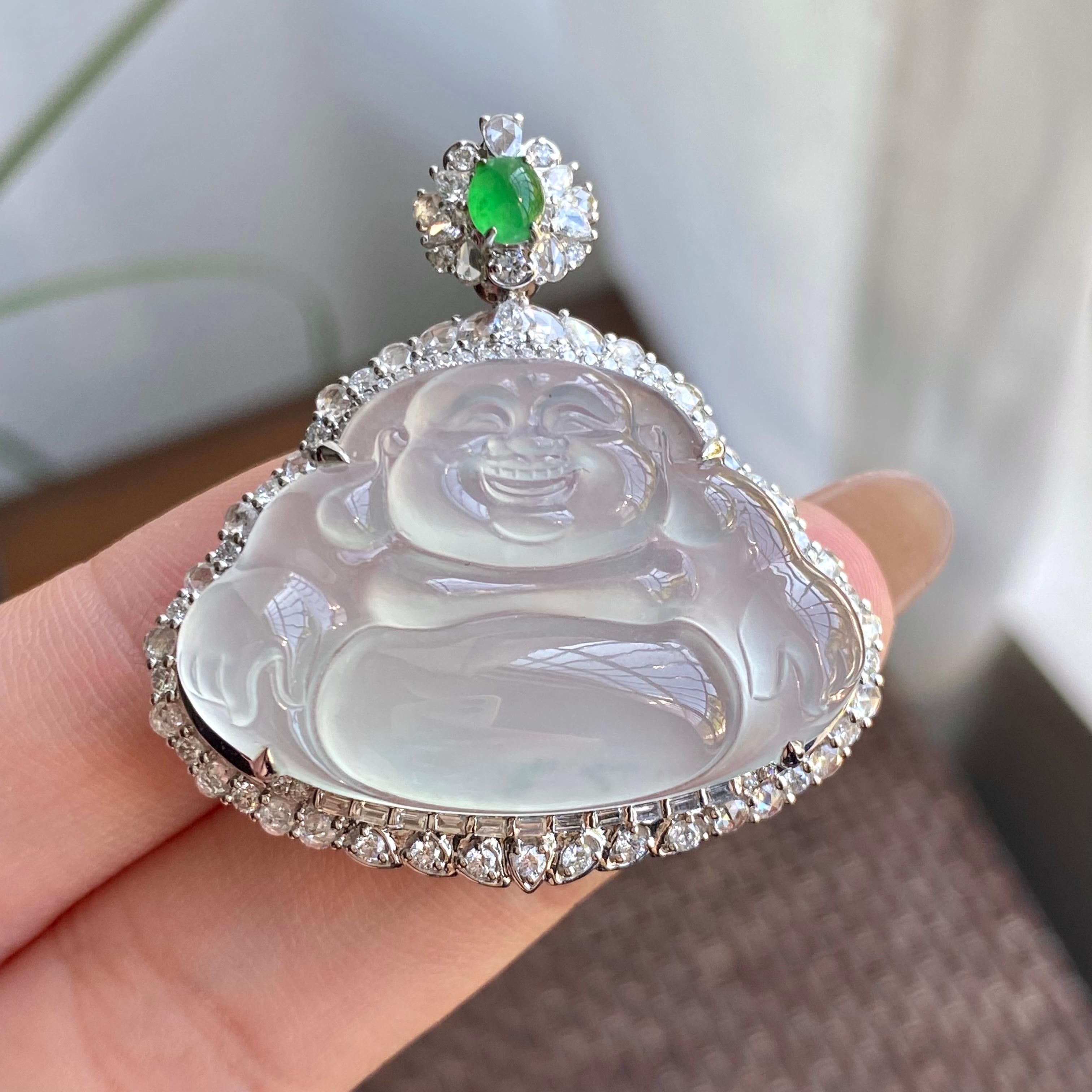 18k金钻镶冰种晴底佛公吊坠（yc266152）