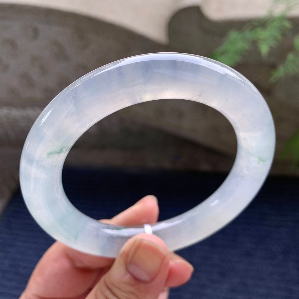 冰种飘蓝花圆条手镯（58.5mm）（yc167764）